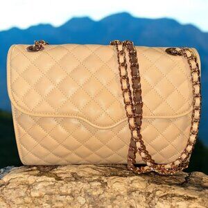NWT Rebecca Minkoff Tan Quilted Leather Handbag~ Rose Gold~ Soft Leather (D8)